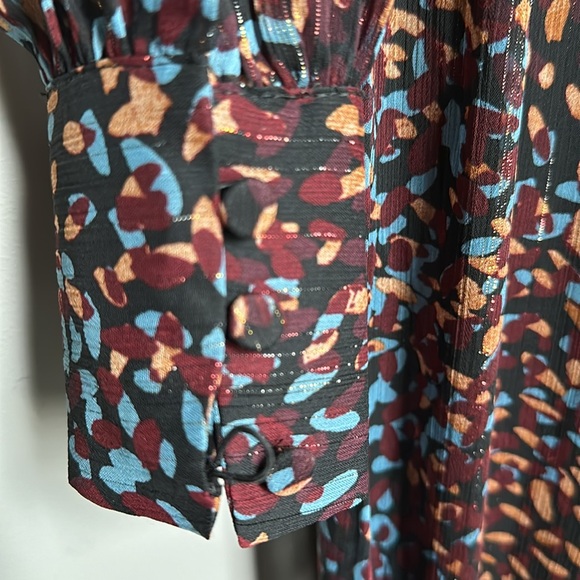 NWT Express Metallic Printed Faux Wrap Ruffle Hi-Lo V-neck Maxi Dress XXS - Picture 7 of 14